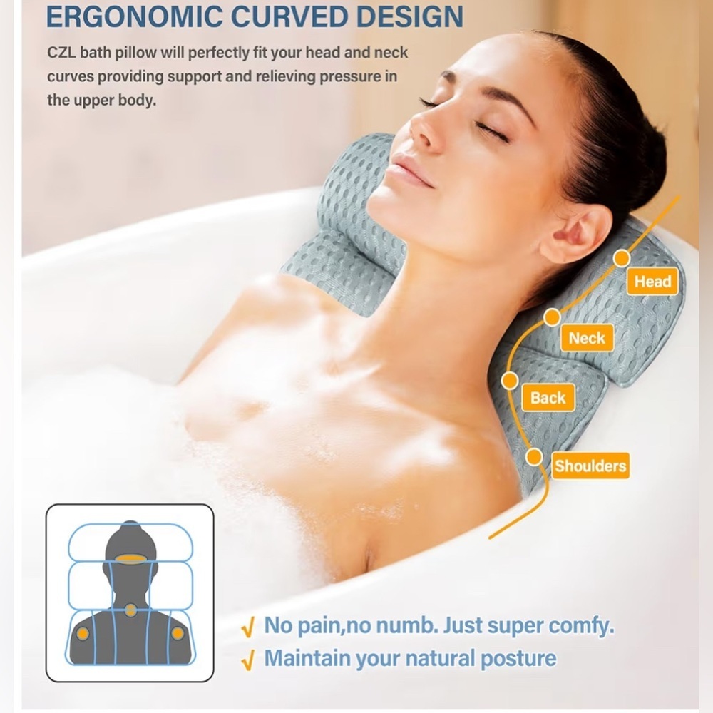 NEW-Luxury Bathtub Pillow 
Head,Neck Shoulder & Back Support
Relax Bathing Bombs
